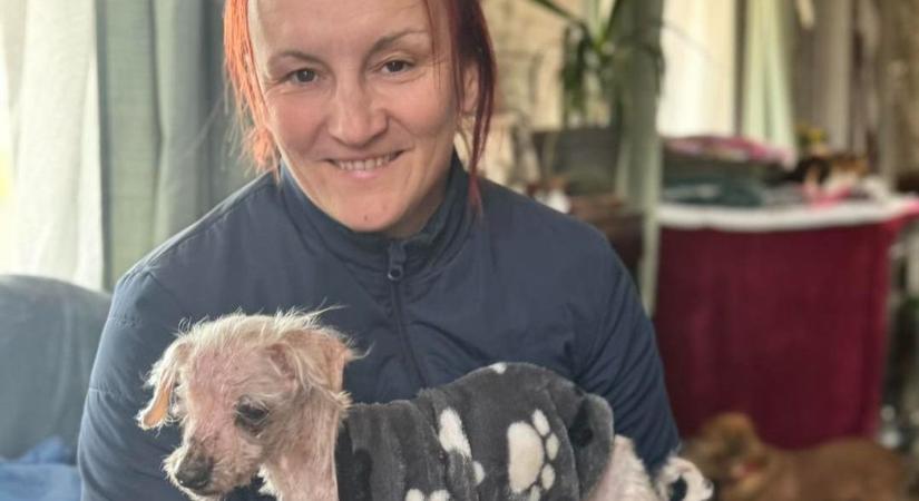 Világbajnok sportoló látogatta meg a nehéz sorsú kiskutyát