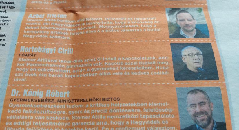 A pannonhalmi főapát is méltatja Steiner Attilát a fideszes jelölt kampánykiadványában