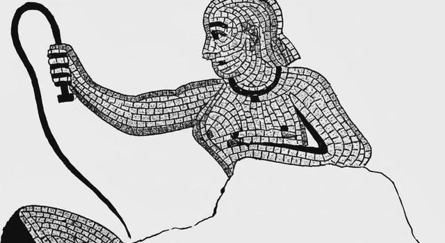 Félmeztelen női arénaharcost ábrázol egy most talált mozaik