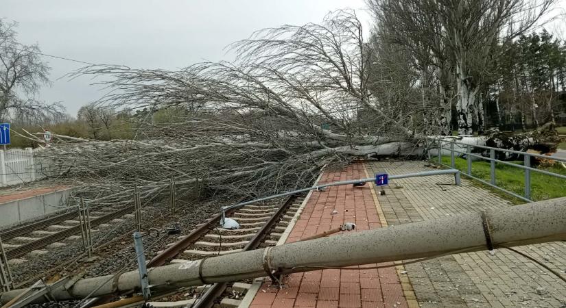 Tartóoszlop dőlt a viharban a sínekre, leállt a balatoni vasúti közlekedés