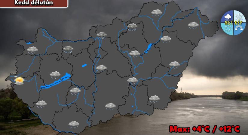 Kedden még marad a borult, esős idő
