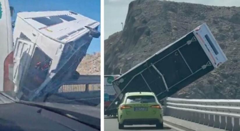 Elképesztő: felborított a szél egy lakókocsit, teljesen leállt a forgalom a hídon