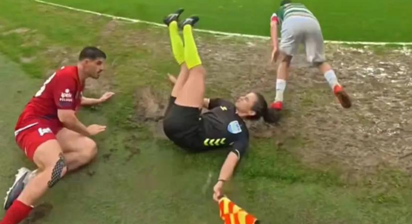Agyonrúgták a szuperszexi partjelzőnőt egy török focimeccsen – videó