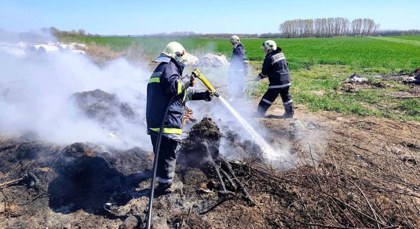 Szemét, gaz, nyesedék égett a töltés mellett, vonultak a tűzoltók - fotók