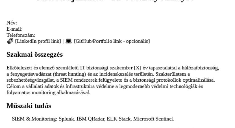 Önéletrajzminta - IT Security Analyst