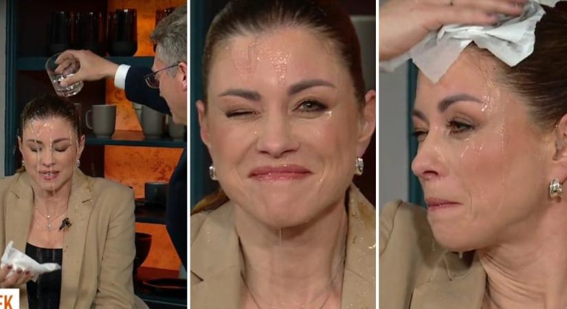 „Az egész pohárral kellett volna, miniszter úr” – elégedetlenkedett a Mokka műsorvezetője, mire Hankó Balázs nyakon öntötte egy deci vízzel