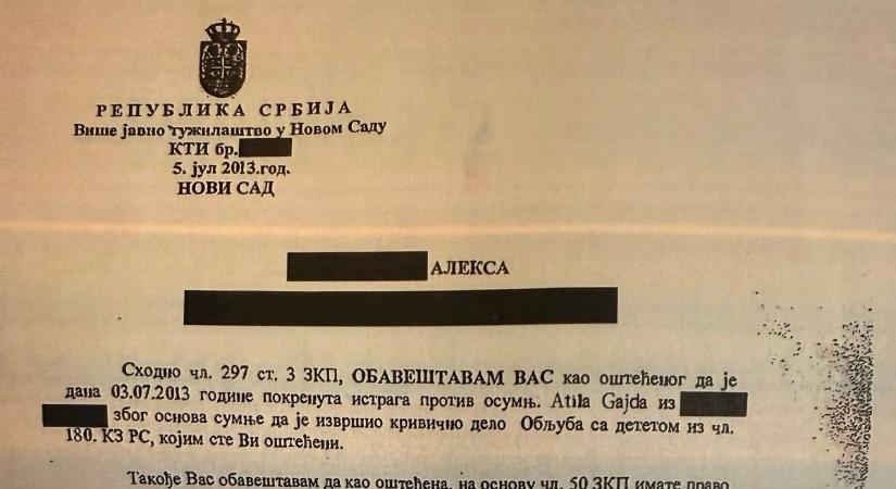 Tiszás pedofil-ügy: szerb ügyészségi irat igazolja, hogy Gajda Attila ellen korábban büntetőeljárás indult