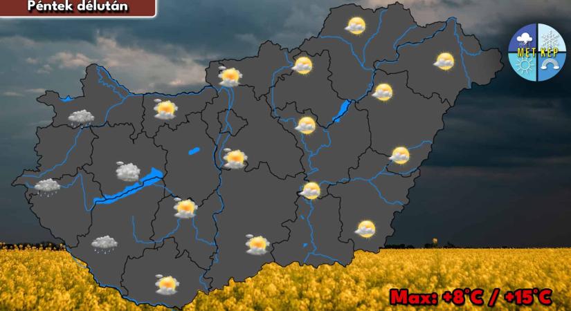 Nyugaton, délnyugaton kisebb eső, zápor is előfordulhat