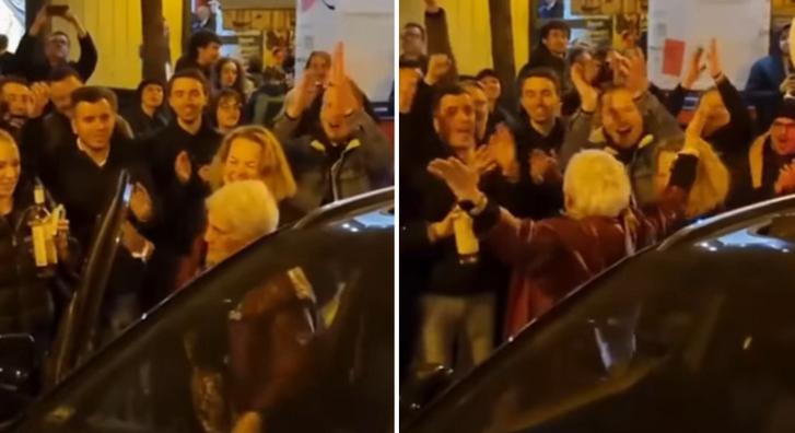 Megható jelenet a választás után, videón, ahogy egy idős asszony csatlakozik az ünneplő tömeghez