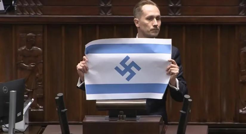 Horogkeresztes izraeli zászlót lengettek a lengyel parlamentben