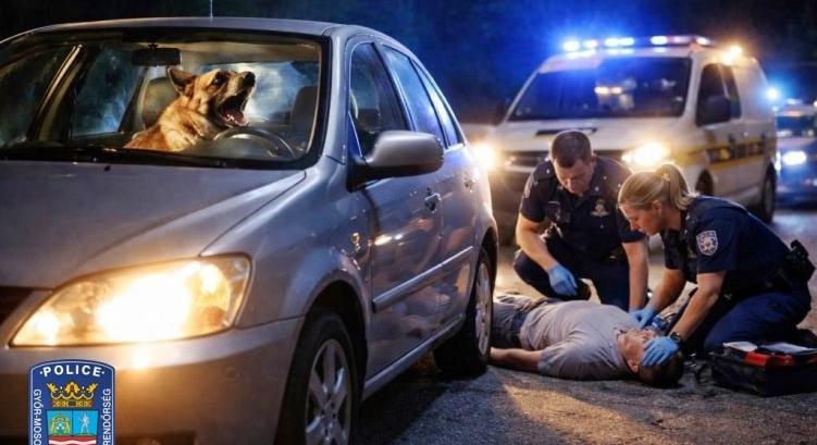 Fényjelzéseket adott le egy kocsiba zárt mentőkutya, miután allergiás sokkot kapott a gazdája