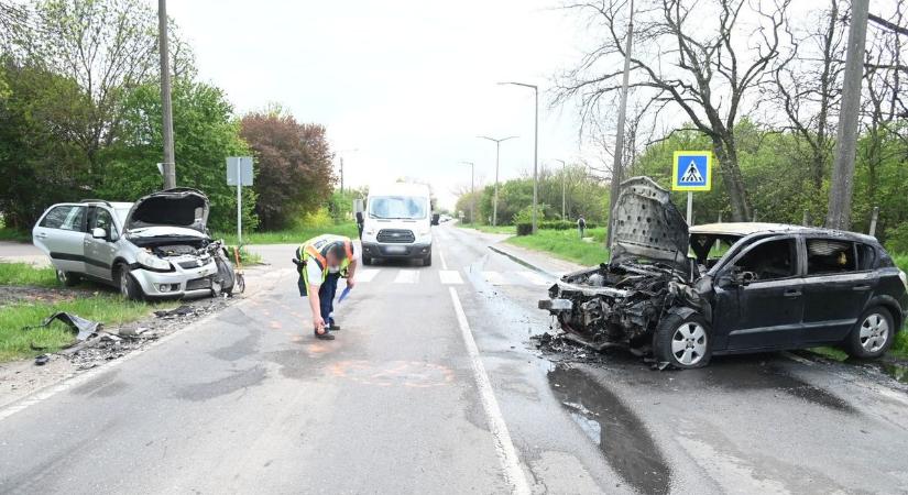 Minden lángokban állt, mire a szemtanú megérkezett – döbbenetes fotók és videó a szolnoki baleset helyszínéről