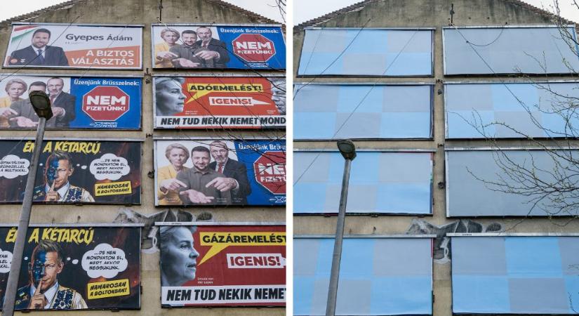 A plakátokkal borított óbudai ház mostani képe azonnal mutatja a választási eredményt
