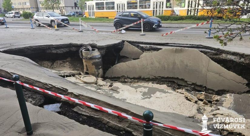 Beszakadt az úttest a Róbert Károly körúton, óriási a torlódás