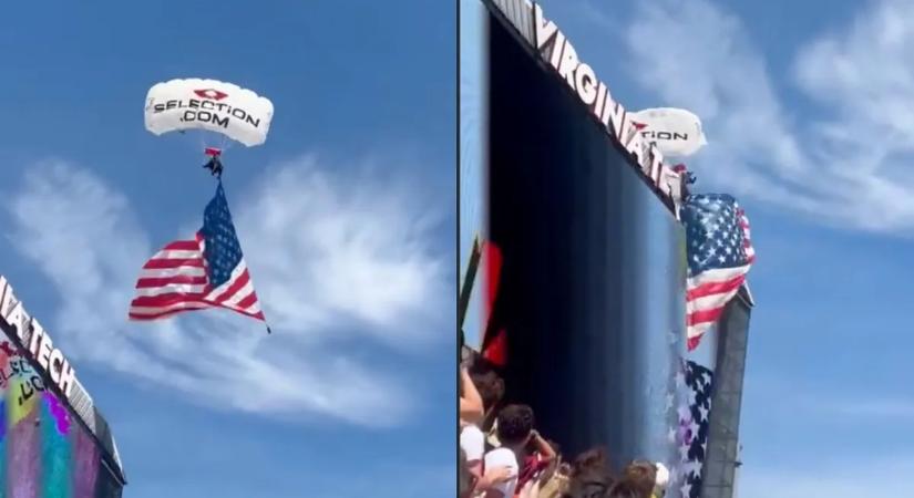 Durva jelenetek a focimeccs előtt: daruval mentettek meg egy ejtőernyőst – videó