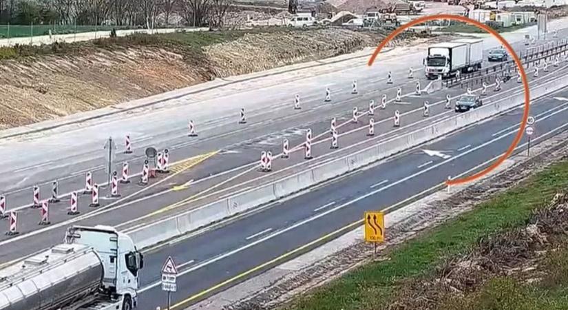 Szlalomozott egyet az átterelt sávban - Elképszető menővert mutatott be az M1-es autópályán - videó