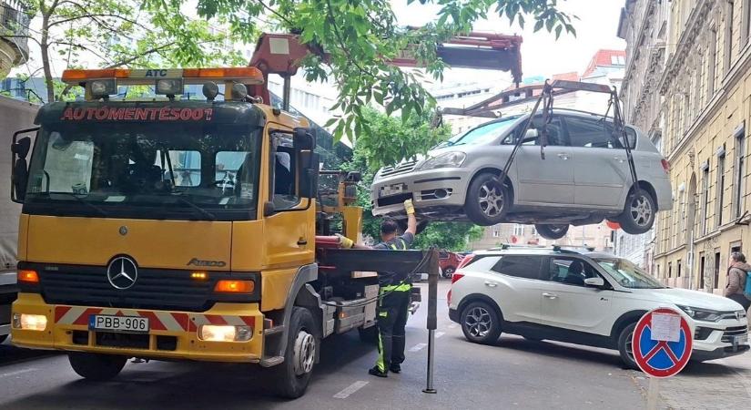 Nem hatotta meg a sofőröket az előre bejelentett favágás, trélerrel vitték el az autókat Újbudán – fotók