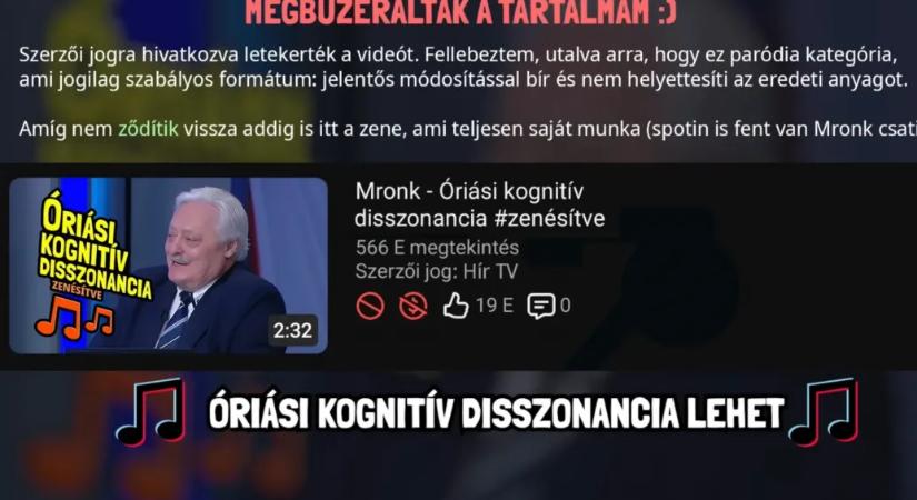 Valakit nagyon zavarhatott a Gajdics Ottóból készült MI-sláger, ezért felnyomta a YouTube-nál szerzői jogokra hivatkozva