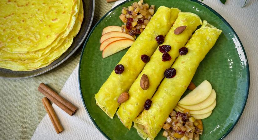 Tojás- és gluténmentes palacsinta – karamellizált almás töltelékkel