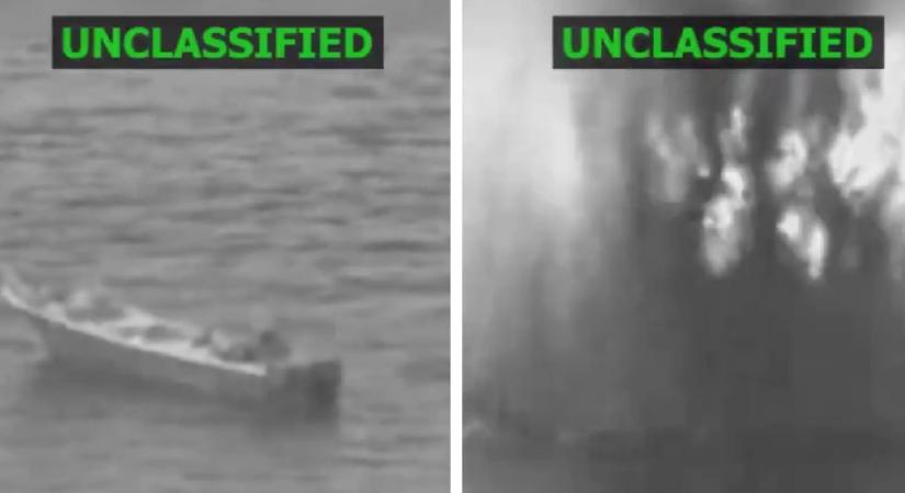 Videón, ahogy az amerikai hadsereg légicsapást mér egy kábítószereket csempésző hajóra