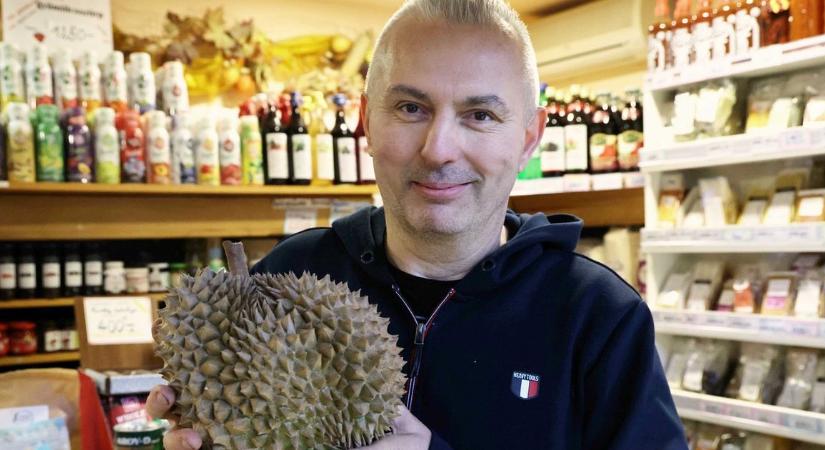 48 ezerért kelt el Szegeden a világ legbüdösebb gyümölcsének kilója - felvágták a duriánt, Kiara Lord kedvenc csemegéjét - jókora sor állt Gábor boltjánál