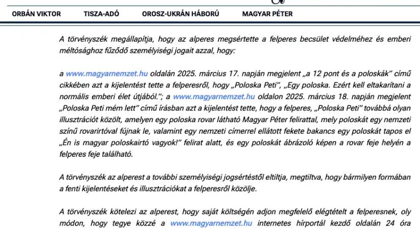 Bocsánatkérő levelet küldött a Magyar Nemzet Magyar Péternek a sértő cikkek miatt