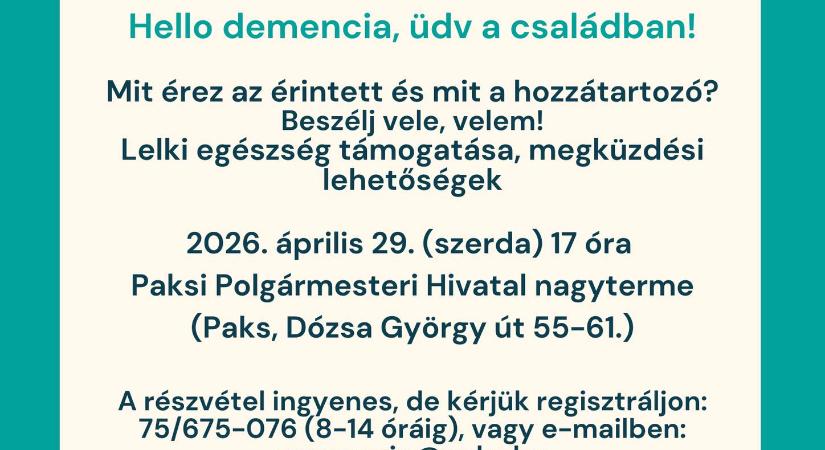 Áprilisban folytatódik az Alzheimer Café Paks!