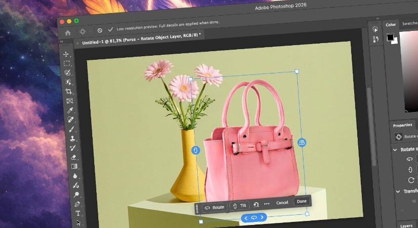 Bármilyen objektum elforgatása térben a Photoshopban, AI segítséggel