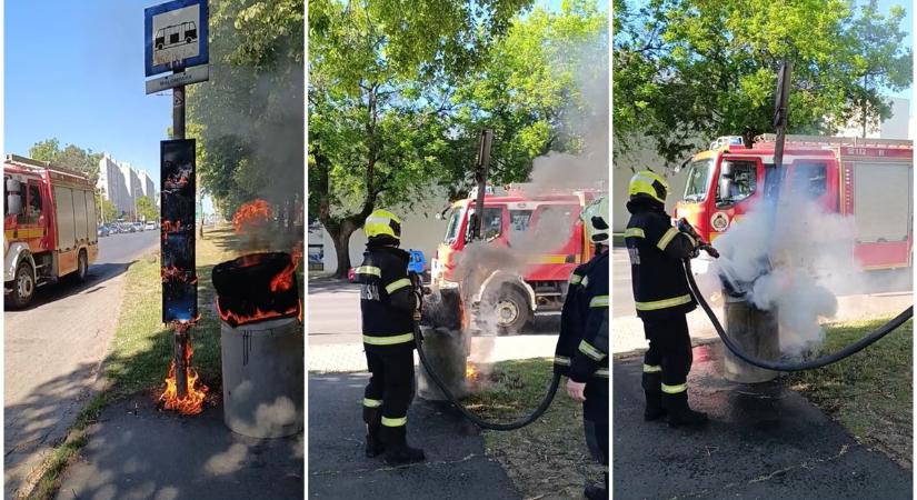 Hatalmas lángokkal égett egy kuka Debrecenben – videóval