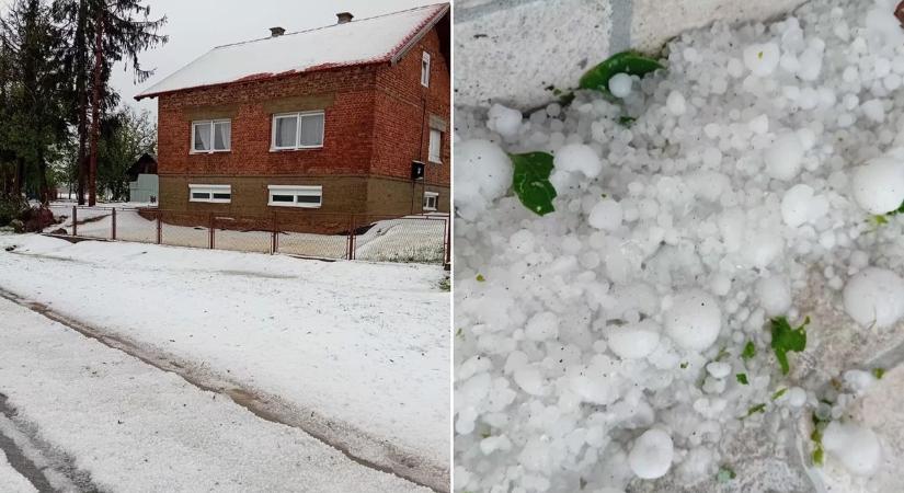 Durva jégeső pusztított a határ túloldalán, fehérbe borított mindent - fotók