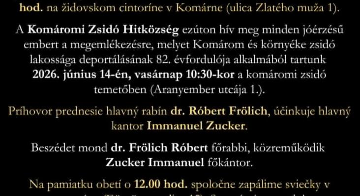 Megemlékezés a komáromi zsidóság deportálásának 82. évfordulóján