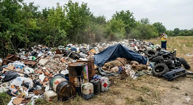 Bomló állattetemekből, ürülékből és veszélyes hulladékból álló lerakatot találtak Pest vármegyében – videóval