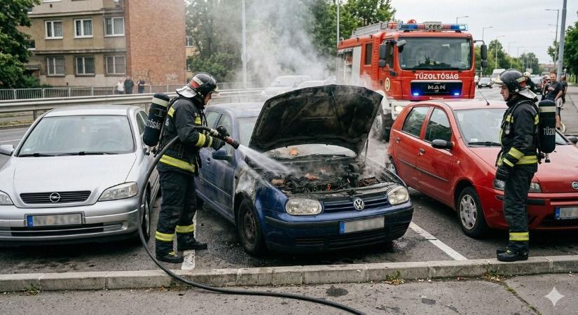 Kigyulladt egy kocsi motortere