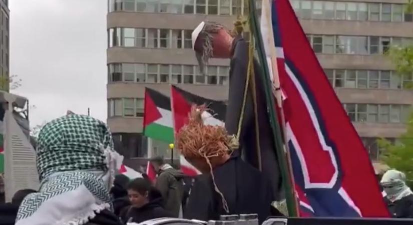 Montreal: palesztinpárti i tüntetésen zsidókat ábrázoló bábukat akasztottak fel