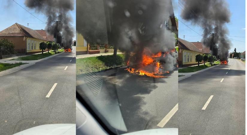 Teljesen kiégett egy autó Ladon, pillanatok alatt terjedtek el a lángok