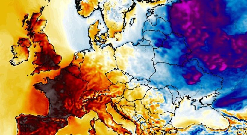 Térképeken láthatjuk, hogyan fekteti két vállra a hőhullám Európát