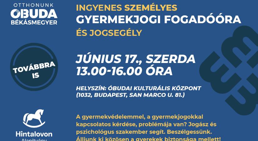 Az első félév utolsó gyermekjogi fogadóórája az ÓKK-ban lesz, június 17-én
