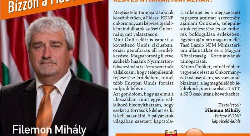 Vádat emeltek a lombkoronasétány ügyében Filemon Mihály volt fideszes nyírmártonfalvai polgármester ellen
