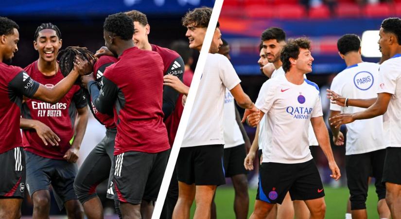 Ollózás, kapáslövés, jókedv, vidámság – képeken a PSG és az Arsenal BL-döntő előtti edzése