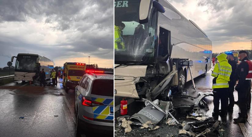 30 emberrel a fedélzetén szenvedett balesetet egy magyar busz Csehországban: sok a sérült