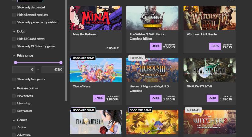 A GOG mostantól támogatja a forintot is