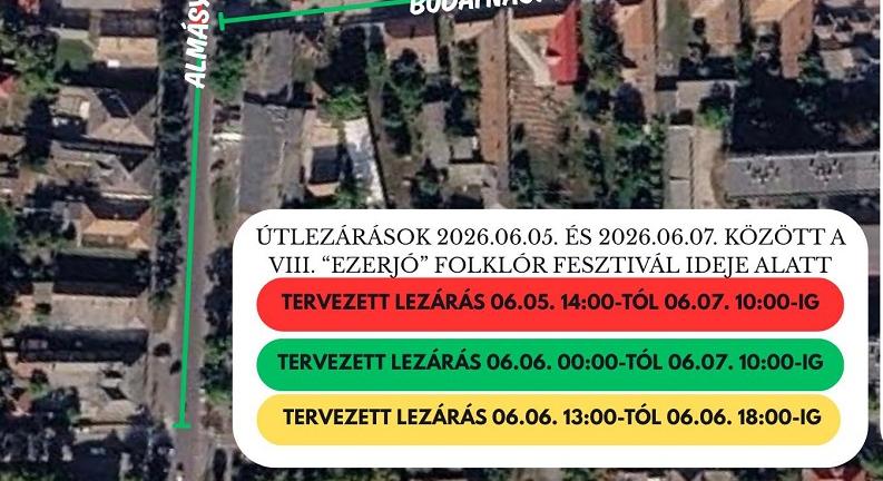 Útlezárásokra kell számítani az „Ezerjó” Folklór Fesztivál ideje alatt Törökszentmiklóson