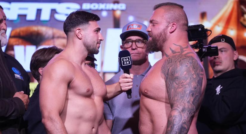 Eddie Hall 49 kilóval nehezebb Tommy Furynél a Misfits Boxing 27 mérlegelésén