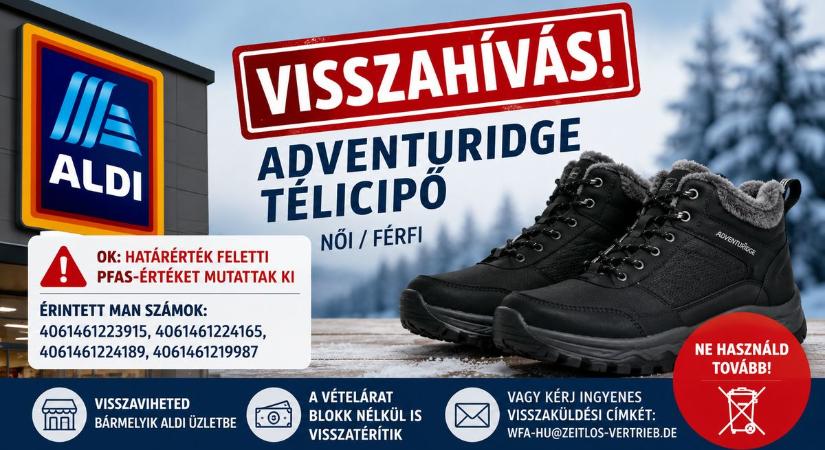 Téli cipőt hív vissza az Aldi: egészségügyi kockázat miatt nem ajánlott a lábbeli használata