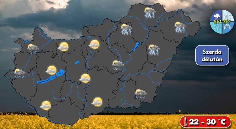 Szerdán ismét számíthatunk záporokra, zivatarokra