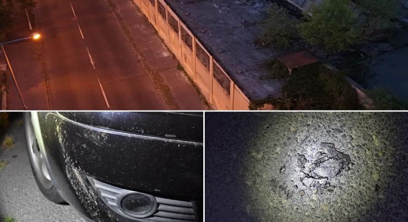 Betondarabot dobtak az útra Győrben, egy autót is eltaláltak