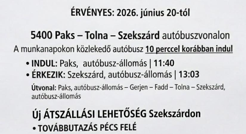 Tájékoztatás – Helyközi autóbusz-menetrendi változás
