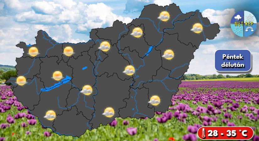Pénteken tovább fokozódik a meleg, többfelé kánikulára készülhetünk
