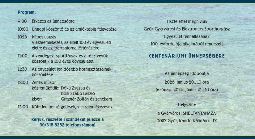 Százéves a Gyárvárosi SHE: centenáriumi ünnepséget rendez a patinás győri horgászegyesület