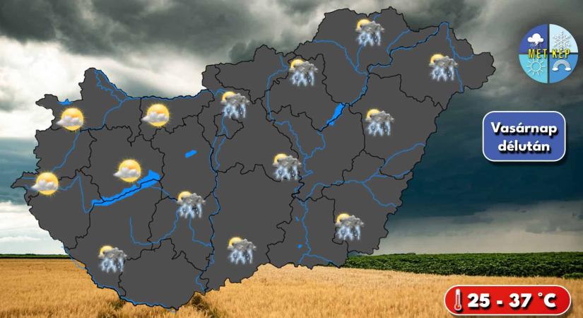 Vasárnap egyre többfelé alakulhatnak ki záporok és zivatarok